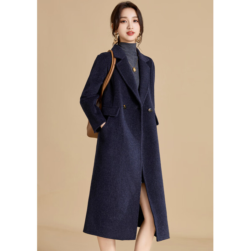 Copper's textured sheep wool coat is fashionable and simple double-sided woolen coat, comfortable and loose mid-length coat for women in autumn and winter