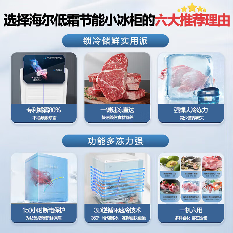 Haier small freezer household horizontal small freezer first-class energy efficiency fresh-keeping freezer automatic frost reduction deep quick-freezing fresh-keeping cabinet ultra-low temperature freezer -30 deep cold | PCM steel liner | frost reduction 80% 100L