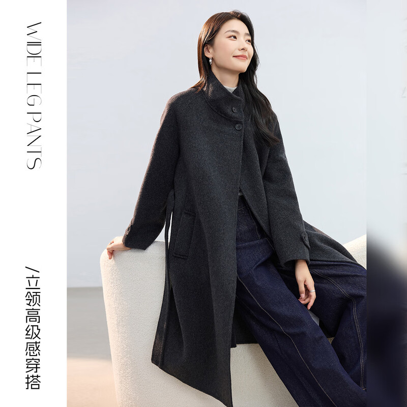 Handu Clothes House Stand Collar High-Quality Outfit 2025 New Comfortable Double-Sided Wool Long Lace-up Wool Coat for Women in Autumn and Winter