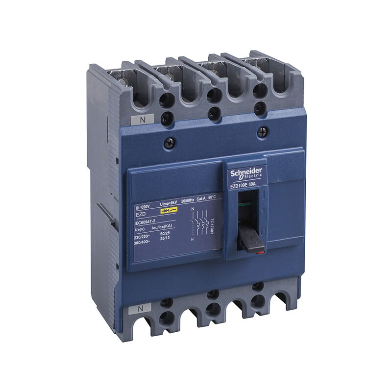 Schneider EZD plastic case distribution protection circuit breaker 4P thermal magnetic 25kA TM80D 4P3D EZD100E4080N