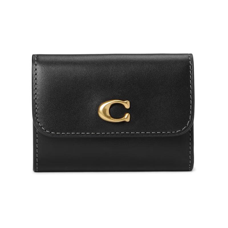 COACH women's card holder, multi-card slot design, anti-slip card slot, removable card holder closure, black leather material, Black ONE SIZE
