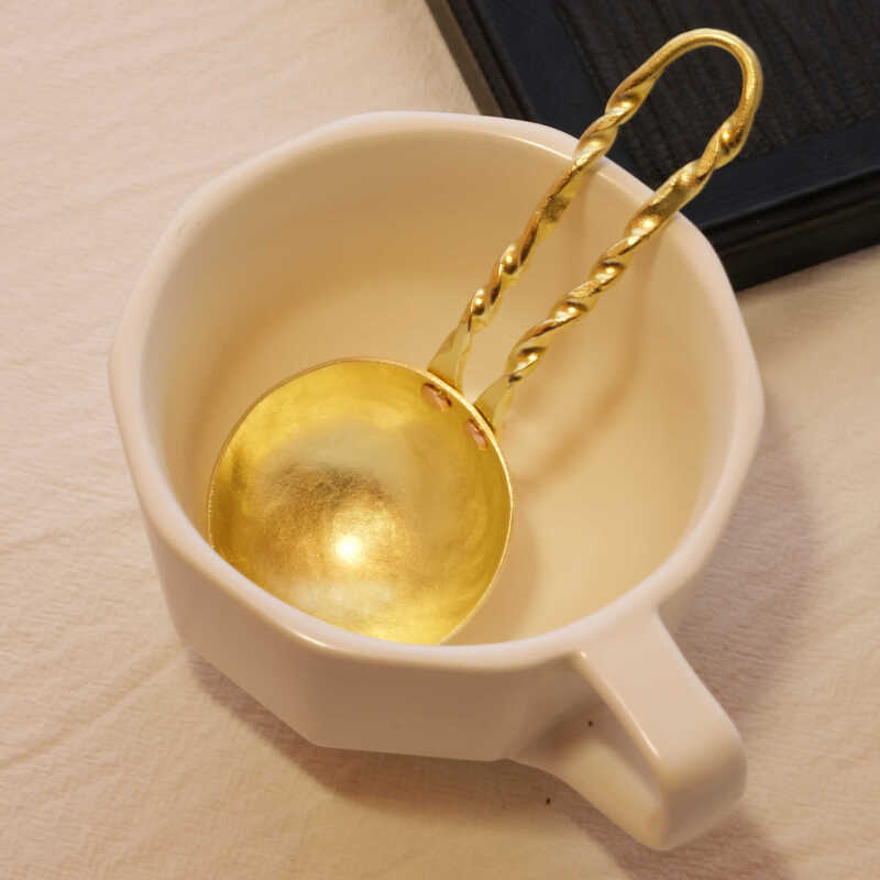 Shuangshan (SHIMOYAMA) handmade brass coffee spoon, copper coffee bean spoon, dessert spoon, brass tea spoon, measuring spoon, household creative copper spoon, brass spoon