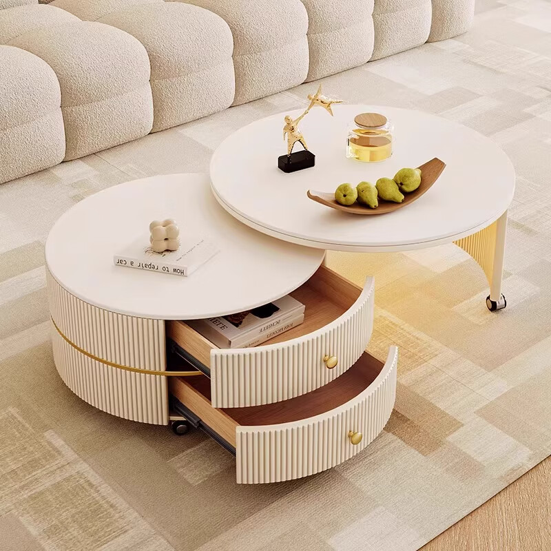 Orange cream style slate tea house for small apartment creative light luxury simple living room movable small round table coffee table