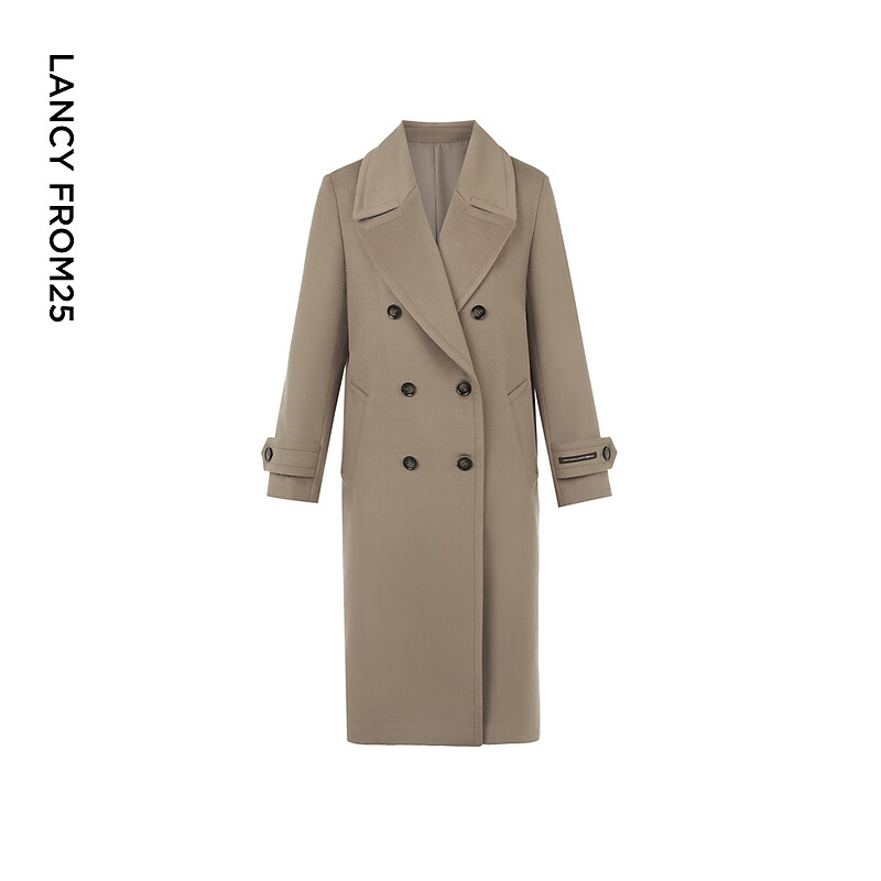 Langzi wool design and high-end commuting mid-length slim woolen jacket top, dark beige XL