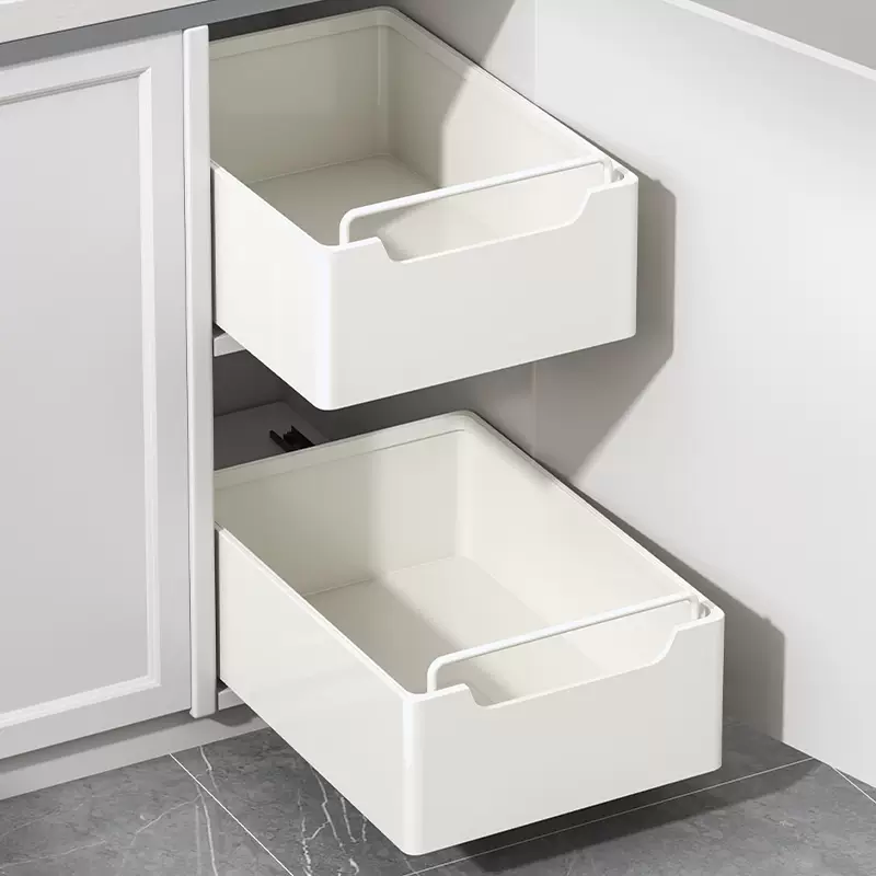 Yusenyi kitchen pull-out storage rack inside the cabinet drawer-type deep cabinet storage box under the sink narrow gap spice box storage basket milky white (heightened) 25 wide 43 deep pull-out storage box