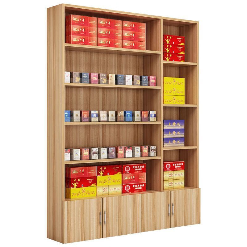 Haishi Shengbao tea display cabinet multi-functional product display cabinet tobacco and wine cabinet shelf container counter display cabinet display rack wine cabinet 1.6 meters high * 60 wide light walnut