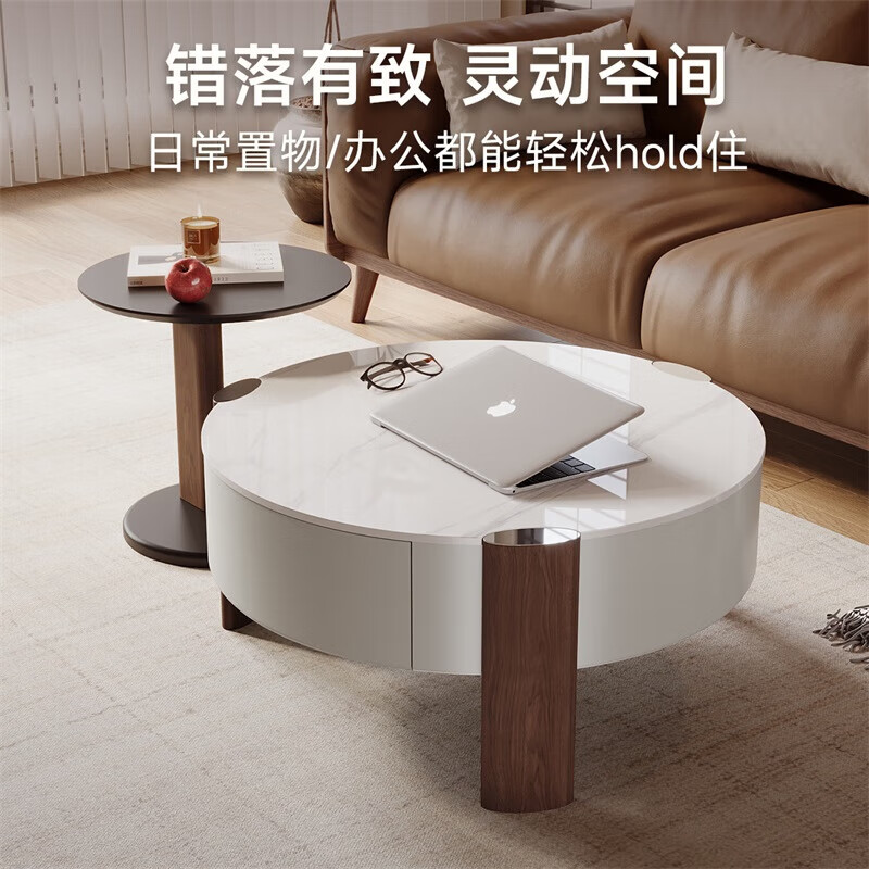 Gujia Wood Art Gujia Home Furnishing KUKA store same style Gujia Wood Art Nordic glossy slate combination round coffee table PT8030TD/PT8030TB combination coffee table round