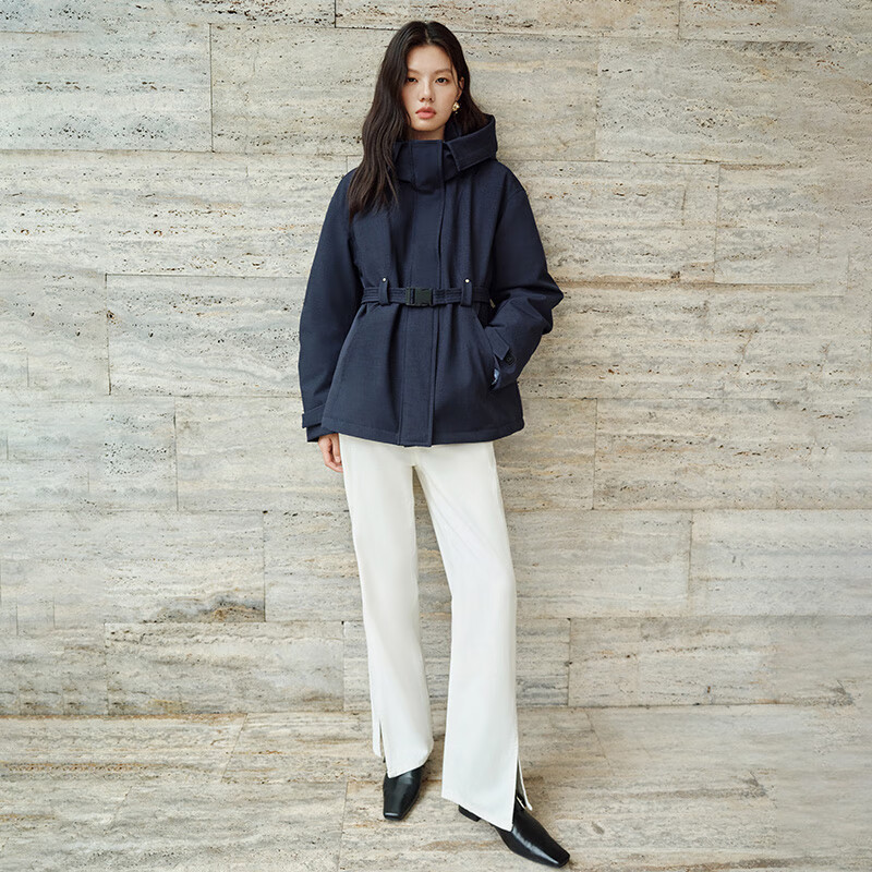 Ai Lai down jacket women's outdoor sports 90 goose down short retro hooded advanced slimming New Year jacket Eclipse blue L