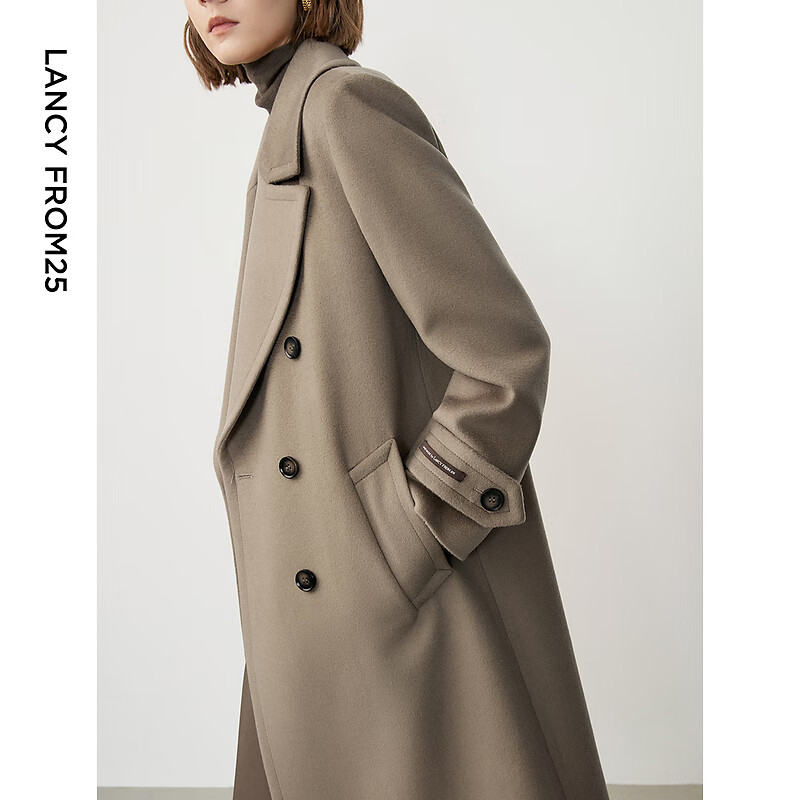 Langzi wool design and high-end commuting mid-length slim woolen jacket top, dark beige XL