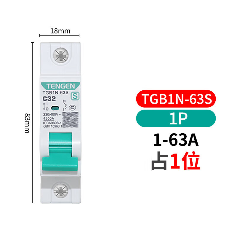 Tianzheng TGB1N air switch 2p switch 1p household 3P three-phase 32a small circuit breaker 100a air switch 1P 63 type 80A