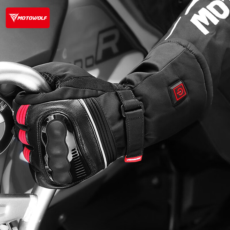 MOTOWOLF Motorcycle Electric Heated Cycling Gloves Winter Velvet Warmth Windproof Rider Equipment Sheepskin Heating and Temperature Adjustment