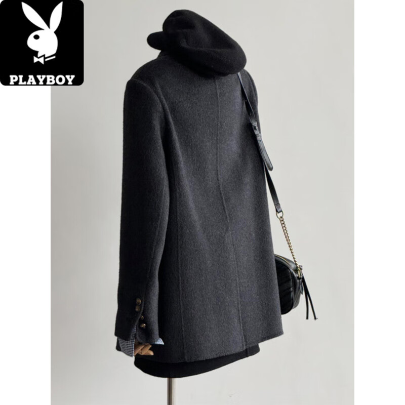 Playboy (PLAYBOY) sense woolen coat for women autumn and winter 2025 new style short suit woolen coat small temperament carbon gray S. (105-115 pounds)