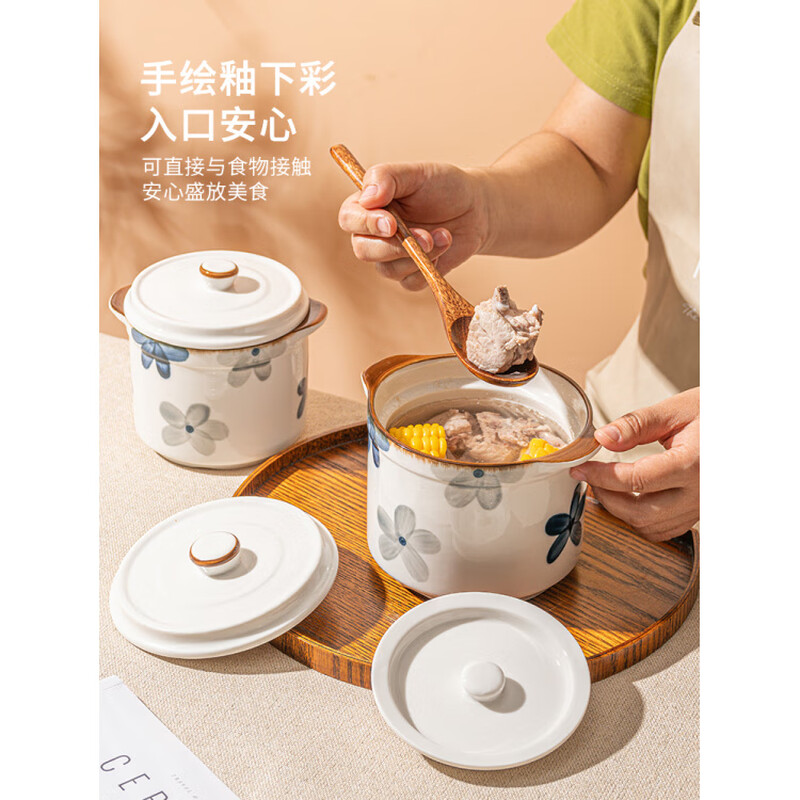 Fat Donglai's same style water-proof stew pot Japanese-style stew household ceramic with lid double lid stew bird's nest special soup cup steamed egg bowl export version 500ml stew pot 2 pieces + 2 sets of tray clips + steaming