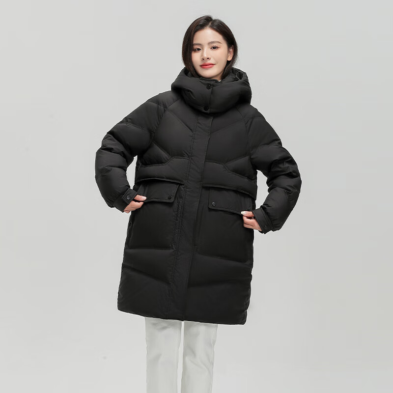 Flying in the Snow Down Jacket Women's Long 2025 Winter Korean Style Slim Fit Versatile Warm Jacket Black S