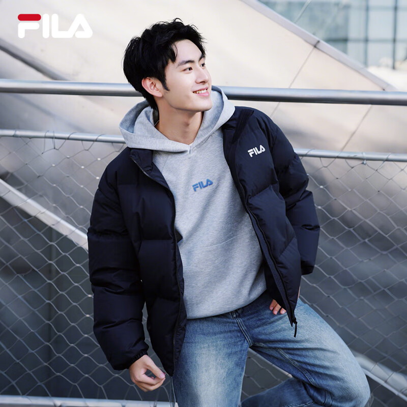 FILA Yi Yang Qianxi same style | Fila official men's down jacket 2025 winter new loose warm colorful down black - BK XL 180/100A/XL