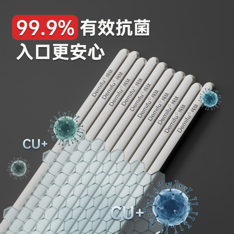 WCZ German pure titanium chopsticks official flagship household stainless steel alloy titanium chopsticks light luxury natural color pure titanium | lightweight round chopsticks set 5 pairs