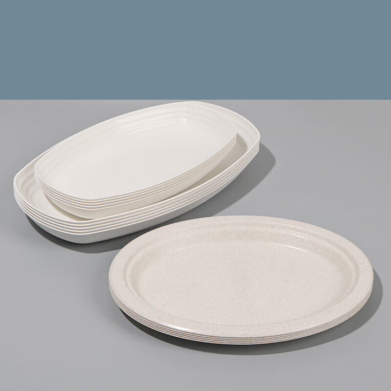 Rice husk disposable tableware food grade household degradable thickened family dinner high temperature resistant wedding special dining bowl rice husk 10 inch fish plate white 10 pcs