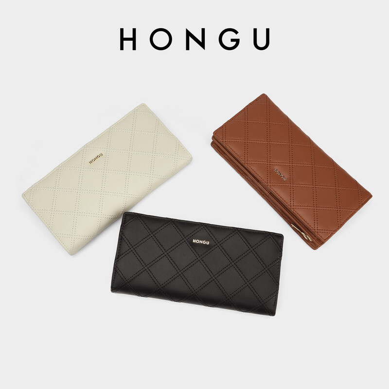 Honggu Bags Women's Wallet New Cowhide Long Wallet Multiple Card Slots Large Note Wallet New Year's Gift Off-White