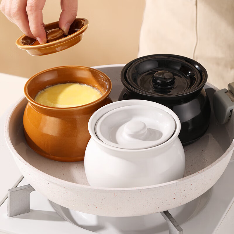 Crock pot soup stew pot household commercial water-proof stew steamed egg for one person stew pot with lid Shaxian snack ceramic soup pot cyan single pack 500ml