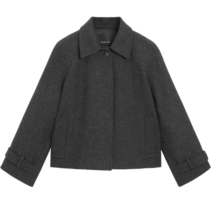 Massimo Dutti discount upgrade 2026 women's gray high-end short lapel woolen coat jacket 06456907 dark gray M (170/92A)