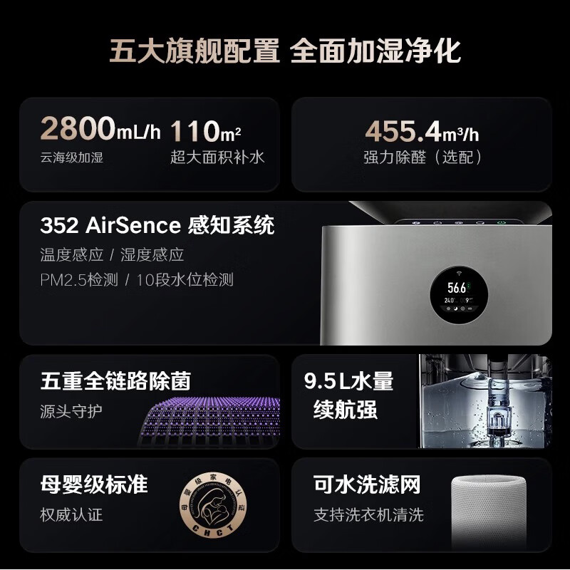 352 flagship hot model mist-free humidifier air purifier humidification and purification all-in-one machine for home living room and bedroom large area silent sterilization and formaldehyde allergen removal H301