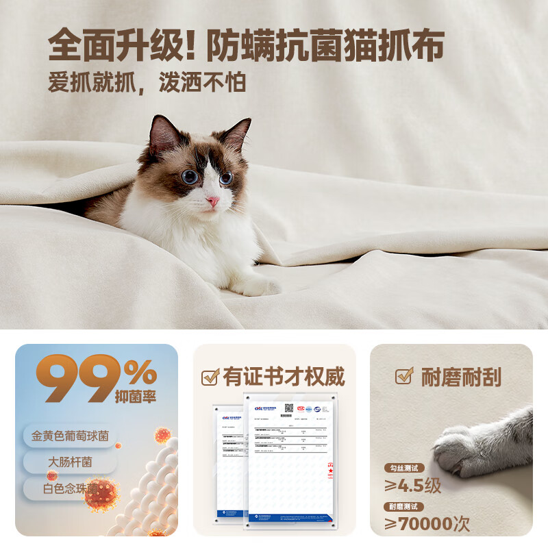 Pashaman Cat Scratch Fabric Bed Middle Ages Master Bedroom Queen Bed 1.8m Double Bed Removable and Washable Upholstered Bed 1072CF 15CM Steel Wood Laminated Frame Single Bed + USB + Night Light 1800*2000mm Frame Structure - High Legs