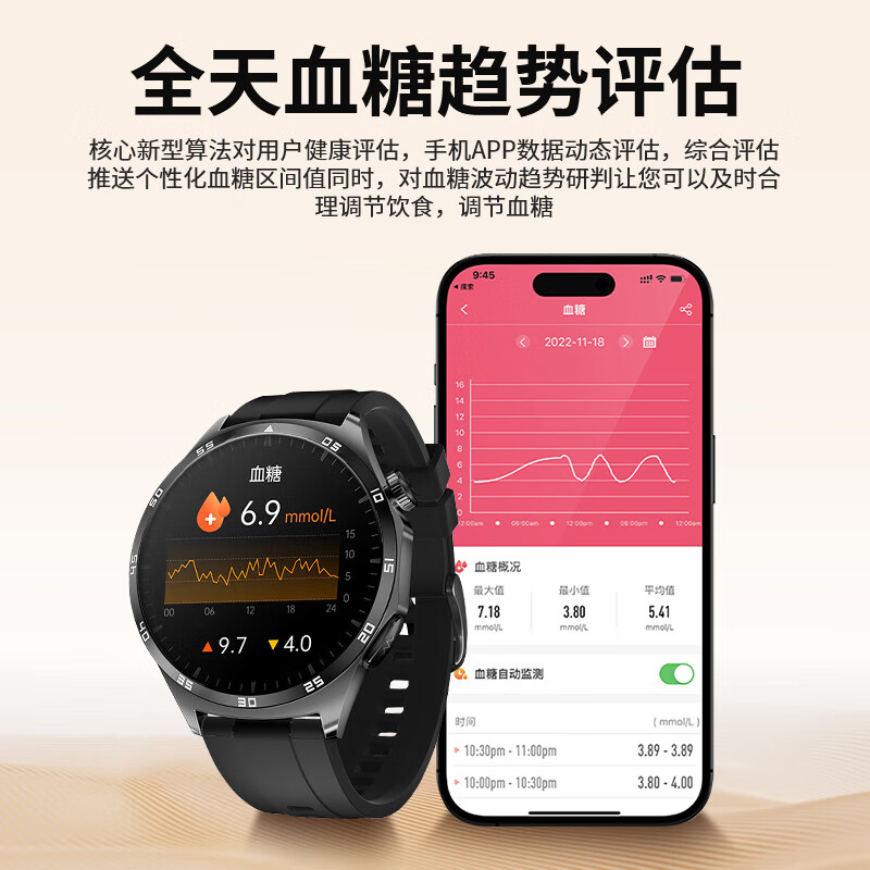 HKTW Hongmeng machine is suitable for blood sugar and blood pressure monitoring watches, smart health monitoring, heart rate, blood oxygen, blood lipids and uric acid all-in-one sleep bracelet, top version, blood sugar, blood pressure, blood oxygen, uric acid, heart rate and sleep all-in-one machine