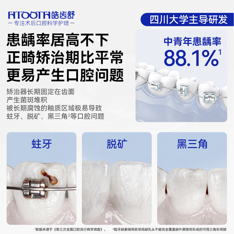 Hao Chi Shu fluoride-containing orthodontic toothpaste whitens, removes stains, prevents tooth decay, repairs enamel, improves tooth hardness and remineralizes 20g