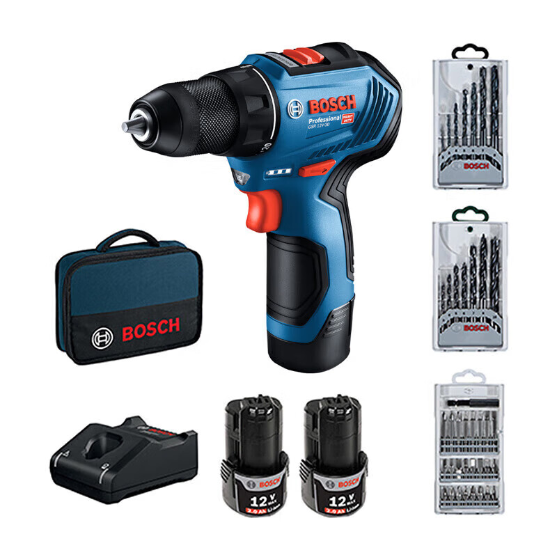 Bosch (BOSCH) GSB/GSR12V-30 Lithium Electric Drill Cordless Hand Drill Impact Drill Dr. 12V Pistol Drill Brushless Motor GSB12V-30 2.0 Dual Electric Plastic Box