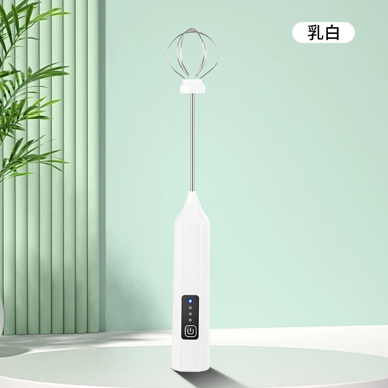 Jingdie electric egg beater, household small milk frother, coffee milk food supplement blender, baking cream whipper, milky white 1 piece, three-speed speed adjustment/304 whipping head/long-lasting battery life