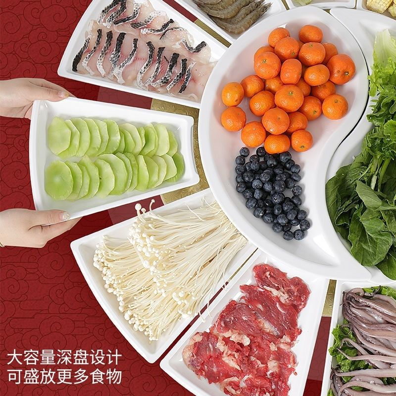 Meikejiemiamine Chinese creative imitation porcelain dining room banquet combination set large platter home party New Year's Eve dinner plate 12 platters + 2 Tai Chi plates