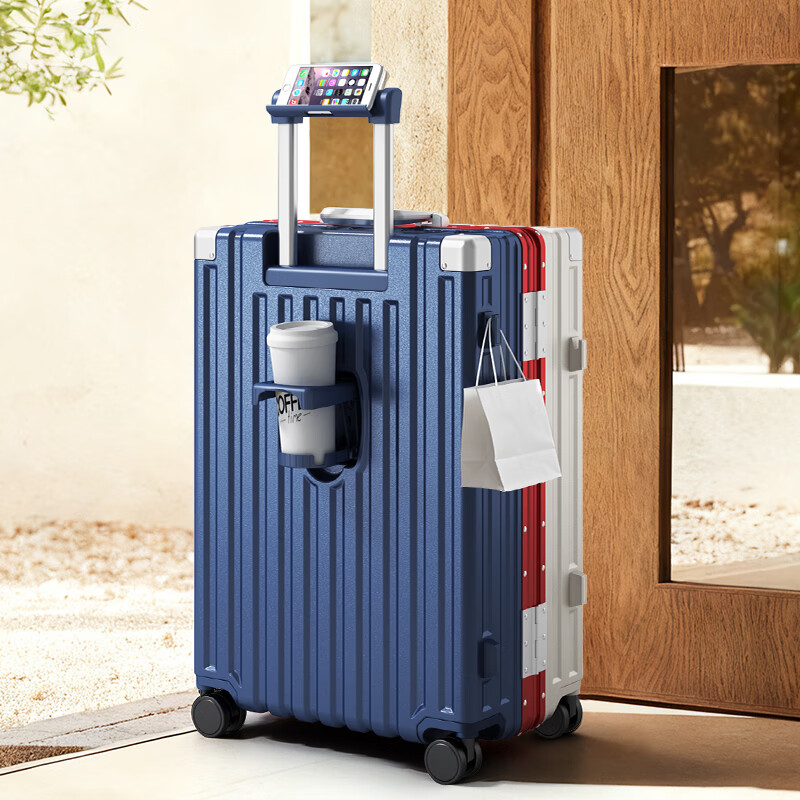 Pull back suitcase aluminum frame trolley case large capacity men's and women's suitcase password box sturdy leather case color matching 26 inches