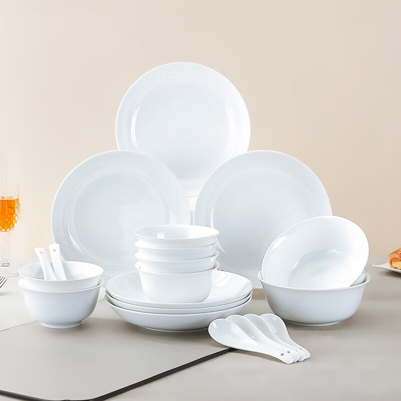 Sky Top bowls and plates ceramic tableware set bone china pure white household housewarming gift box packaging 6 servings 20 pieces practical pack
