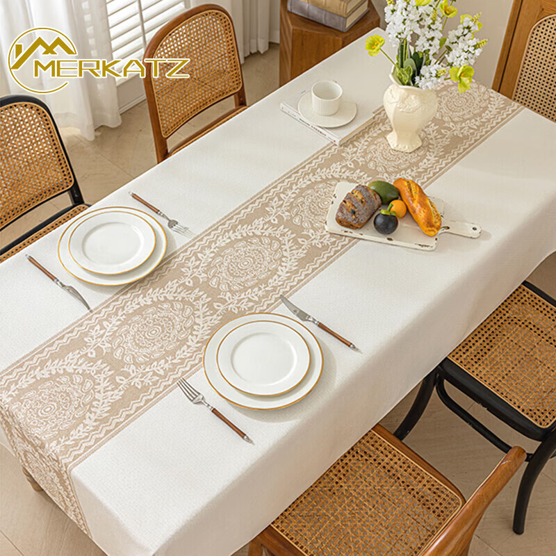 Melkatz embroidered light luxury thickened cotton and linen tablecloth no-wash waterproof simple tablecloth coffee table fabric rectangular table mat new style Baoxiang-Ka 100*160CM