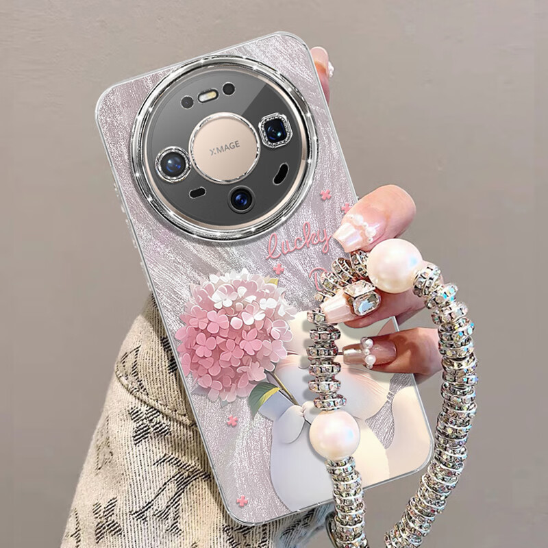 Wenose is suitable for Huawei mate80 mobile phone case mate80Pro electroplated feather yarn protective cover with lens film anti-fall female creative cartoon protective case hydrangea cat