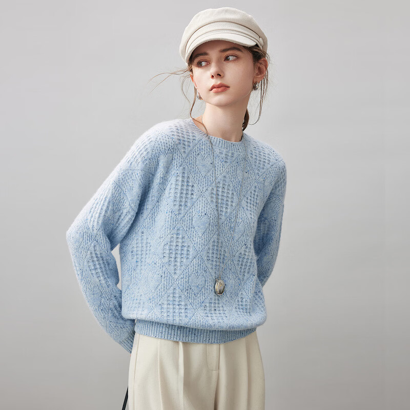 Komenboca 2025 Autumn and Winter Loose Cashmere Sweater Women's Round Neck Sweater Thickened Bottoming Sweater Color Dot Blue L