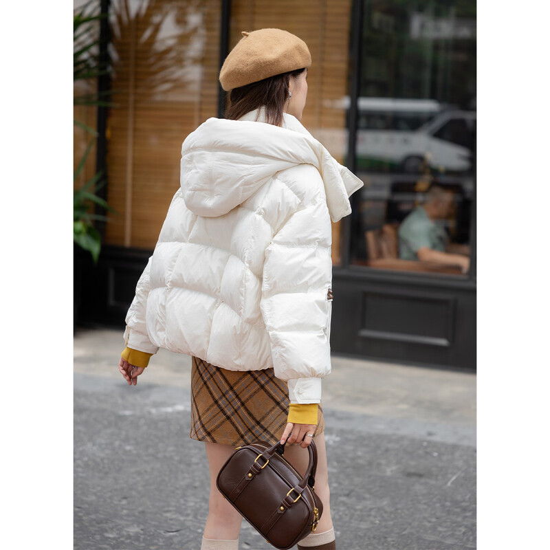 Ives (ITISF4) Fashionable Simple Bread Down Jacket Winter Hooded Casual Short Loose Thickened Warm Jacket White L
