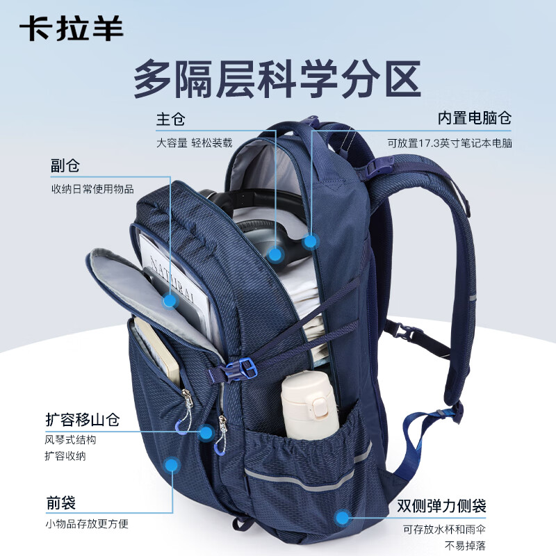 Kara Sheep junior high school student school bag large capacity middle school student burden reduction spine protection college student computer bag commuter men's backpack backpack