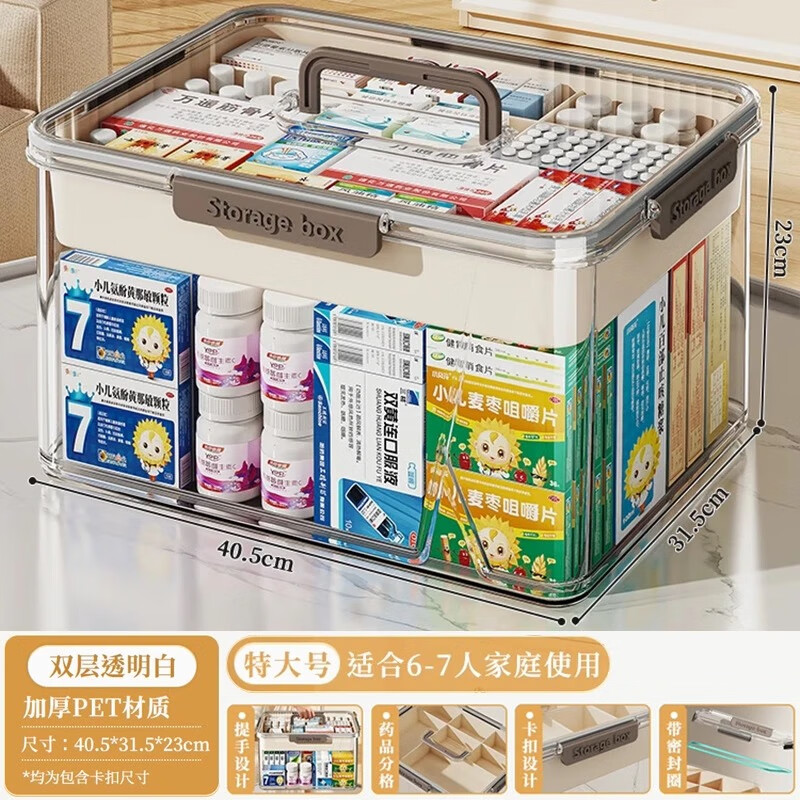 WCZ German medicine box home size large household large capacity multi-layer sealed first aid medicine box small medicine storage box extra large - double layer transparent white extra thick upgrade