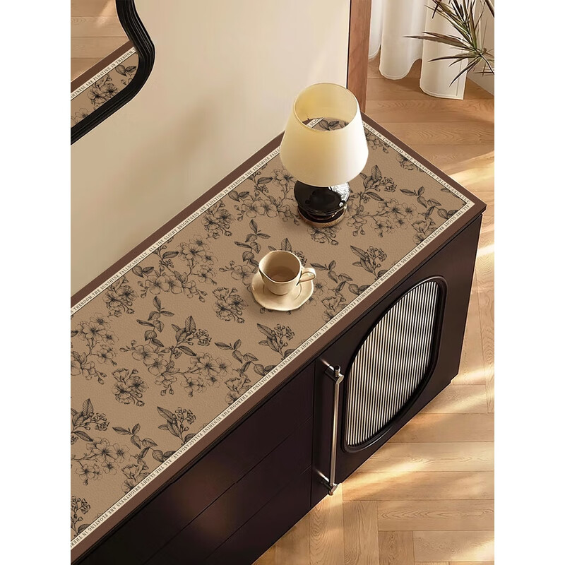 Fantasy sideboard table mat shoe cabinet TV cabinet long tablecloth cabinet protection Zhiying Yun brown + no-wash leather silicone table mat 35x120cm (waterproof and oil-proof)