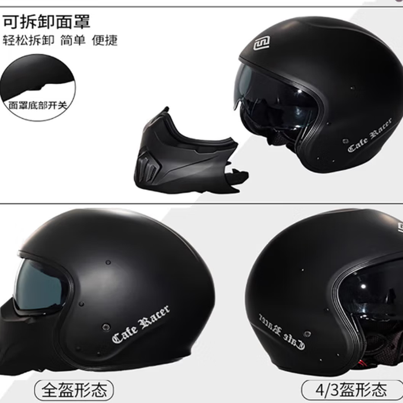 FASEED Retro Helmet Motorcycle Cafe Rider V1 Half Helmet Glass Fiber/Matte Black L