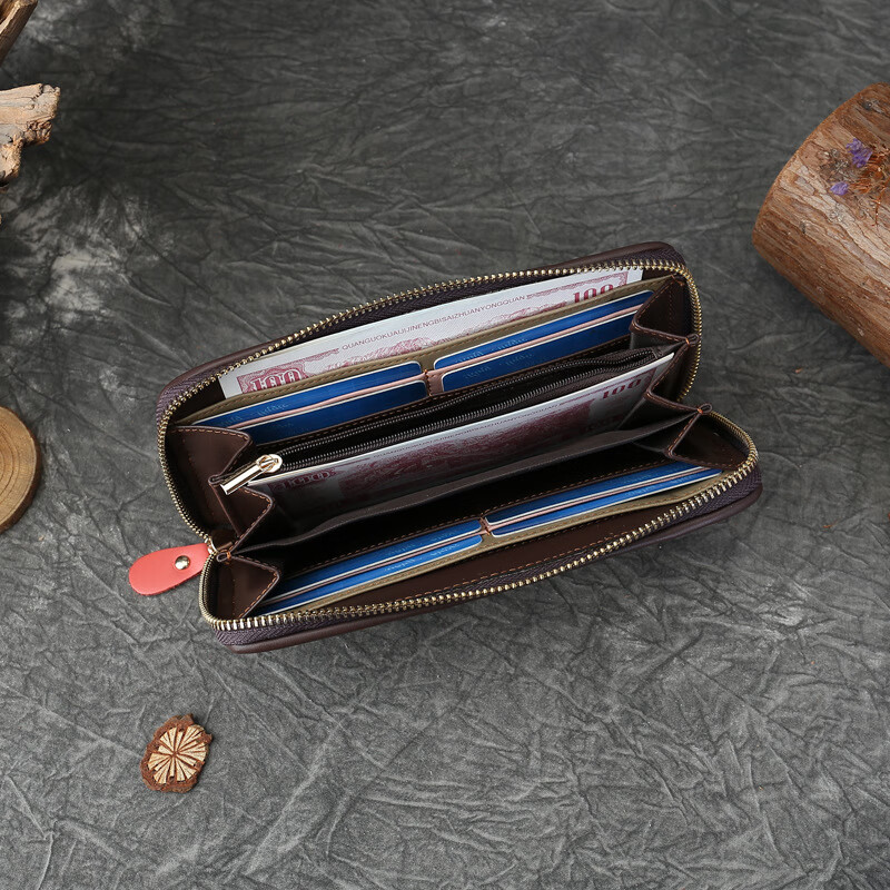 ANYSMIC luxury brand bag women's genuine leather woven long wallet women's 2025 new multi-card zipper bag women's color