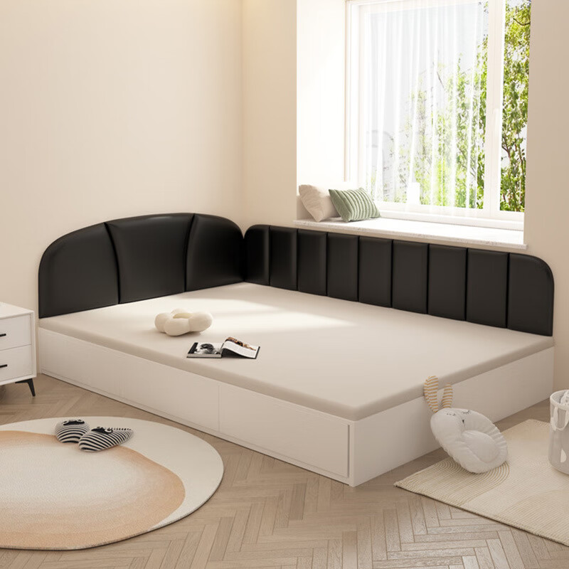 MPPMCK tatami wall surround soft-packed bed headboard back cushion self-adhesive tatami veneer wall anti-collision children's room bedside wall surround M style cream white 1 meter long 0.5 meter high