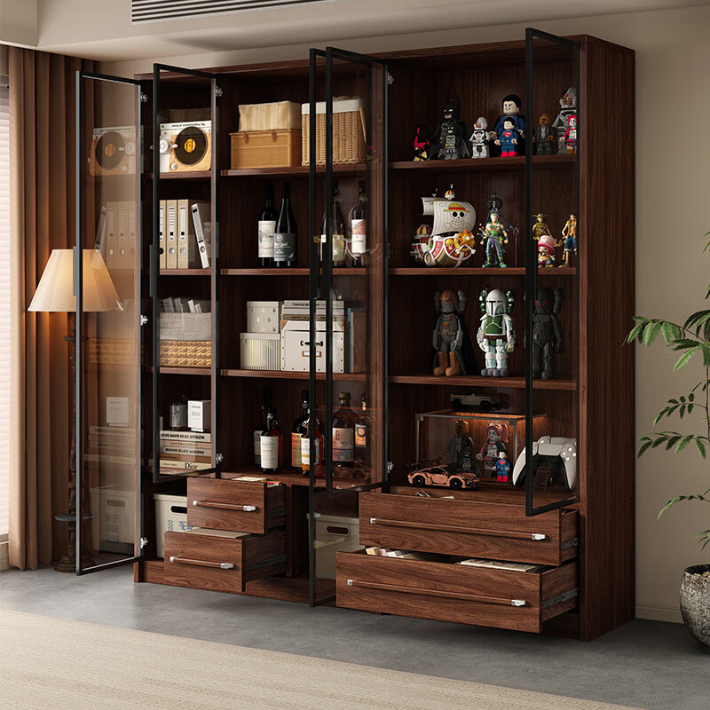 Harmony Home Bookcase New Chinese Bookcase Solid Wood Bookshelf Floor Living Room Home Study Floor Bookcase Bookcase 77cm Double Door Bookcase Without Light