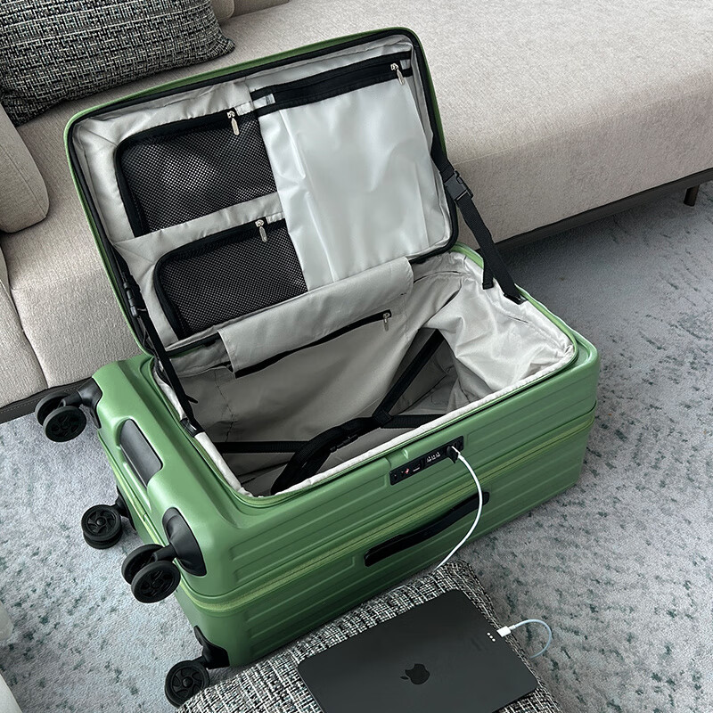 MDNG Japan imported quality brand side opening lid large capacity multifunctional expandable suitcase for men and women 24 inches business leather avocado green capacity upgrade large and lightweight 28 inches fully expanded large deep storage type conventional 32 inches