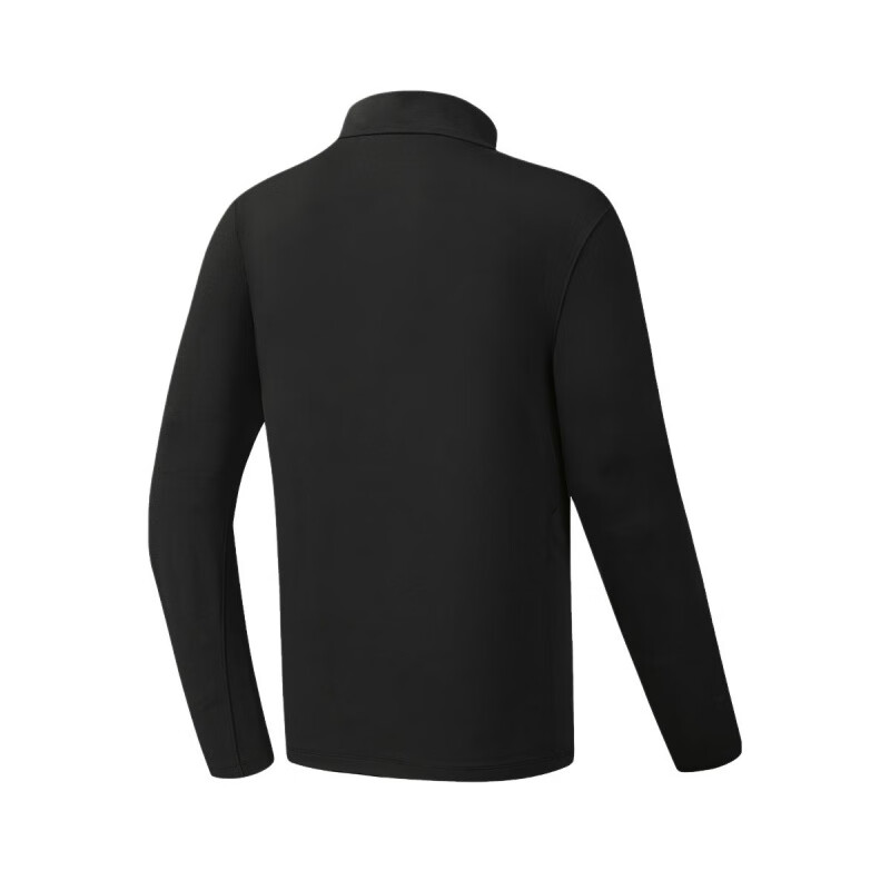 FILA Fitness wear-resistant stretch collar pullover plus velvet long-sleeved T-shirt men's dark black S