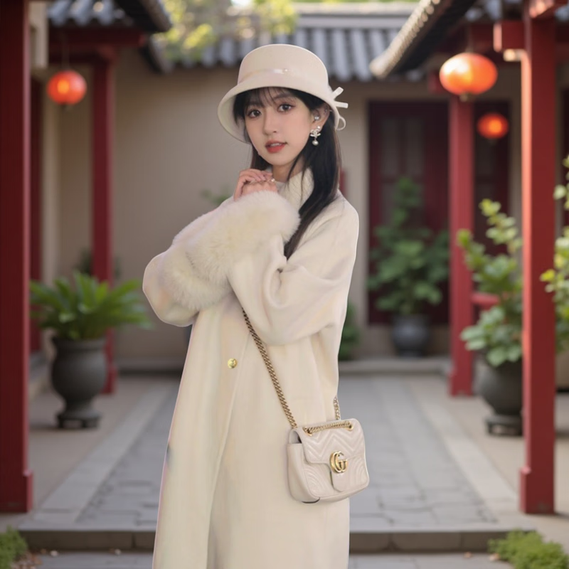 Creative girl CREATIVITY-GIRL white fox fur double-sided woolen woolen coat for women 2025 autumn and winter new style high-end lapel temperament coat white gift box packaging + JD door-to-door delivery S suitable for 105-120 pounds