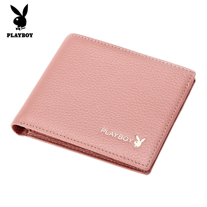 Playboy Wallet Women's Short New Genuine Leather Small Coin Purse Simple Student Folding Wallet Women Pink