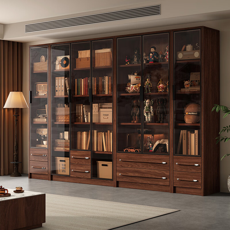 Harmony Home Bookcase New Chinese Bookcase Solid Wood Bookshelf Floor Living Room Home Study Floor Bookcase Bookcase 77cm Double Door Bookcase Without Light