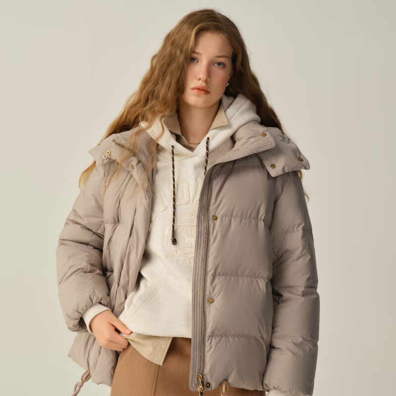 ELAND Down Jacket Women's Duck Down Long Sleeve Hooded Warm Jacket 2025 Winter New Style Light Brown (86) Light Brown M /165